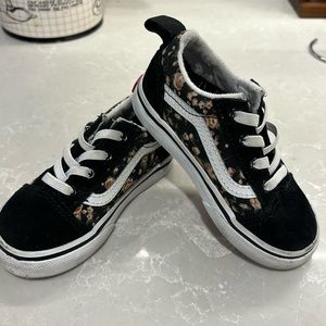 Toddler Vans - black sided with floral pattern